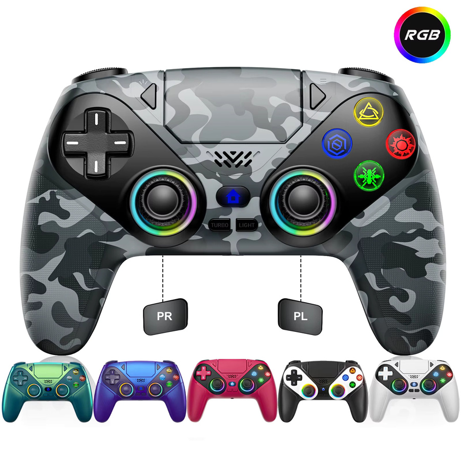 Bonacell RGB Kabelloser Controller für Playstation 5 und PC mit Programmierbaren Tasten, Turbo-Funktion und Dual-Vibration in Weiss/Multicolour - Bild 4
