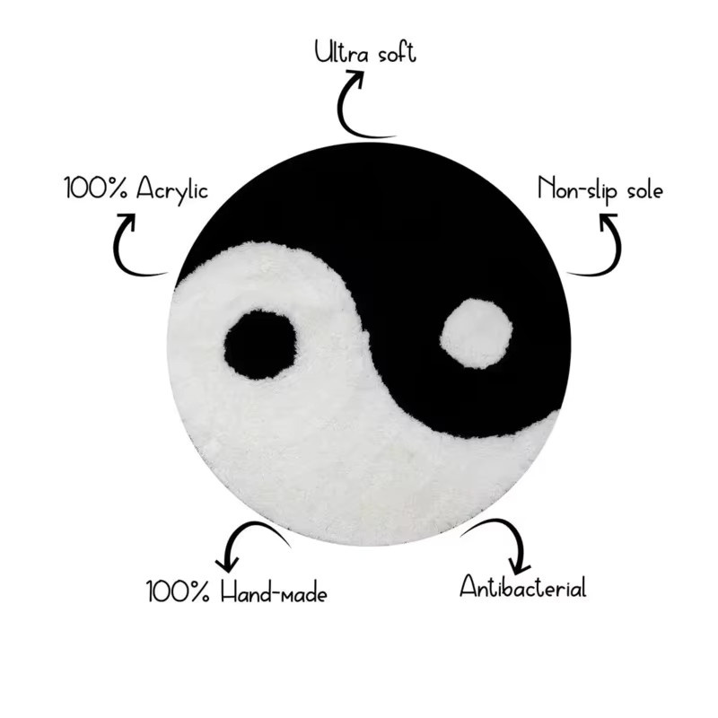VIKAMA Runder Plüschteppich mit Yin-Yang-Symbol in Geometrisches Design für Wohnzimmer und Schlafzimmer - Bild 5