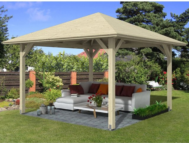 Skan Holz Pavillon Cannes 2 aus Fichtenholz in Natur und Beige B/T/H: 439 x 439 x 329 cm - Bild 1