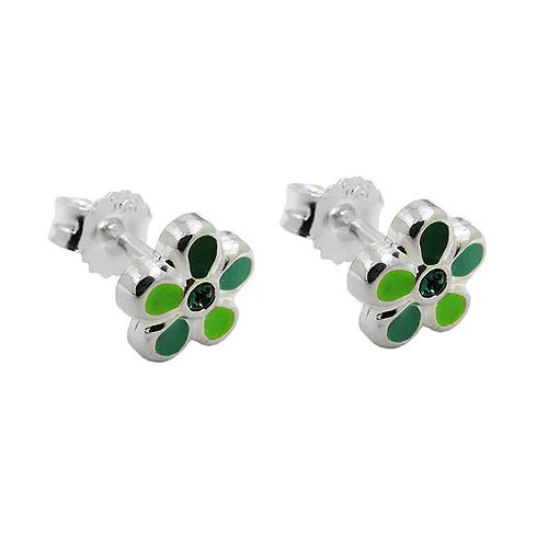 SIGO Ohrstecker Blume, grün-lackiert, 925 Silber, Unisex - Bild 1