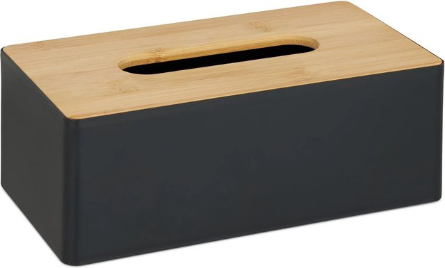 Relaxdays Tücherbox aus Kunststoff und Bambus in Schwarz, B: 26 cm, T: 14 cm, H: 10 cm - Bild 1