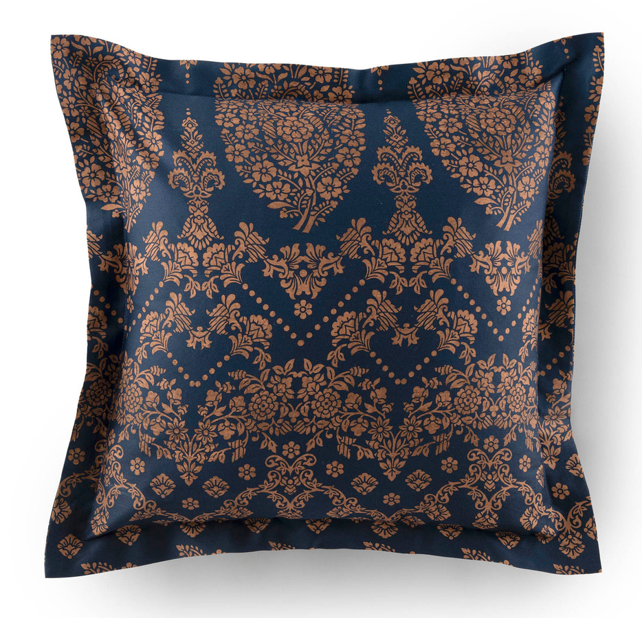 Bassetti Satin Kissenhülle BW GOLD DECOR in Blau mit floralem Muster, quadratisch, 40 x 40 cm - Bild 1