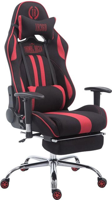 TPFLiving Racing Bürostuhl Limitless Gaming Chair aus Stoff mit Fußablage und Kopfstütze, Schwarz/Rot - Bild 1