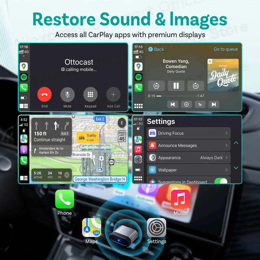 Ottocast Mini Nova Kabelloser Adapter für CarPlay und Android Auto mit Bluetooth, Wi-Fi und USB Dongle Cube 3.0 - Bild 4