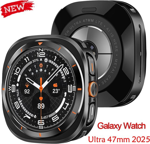 CAOWTAN Schutzhülle für Samsung Galaxy Watch, Edelstahl, Schwarz, Unisex - Bild 1