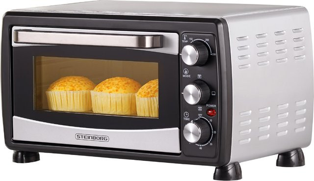 Steinborg Minibackofen Pizzaofen mit Umluft und Ober-/Unterhitze 20 Liter 1380 Watt in Silber/Schwarz - Bild 1