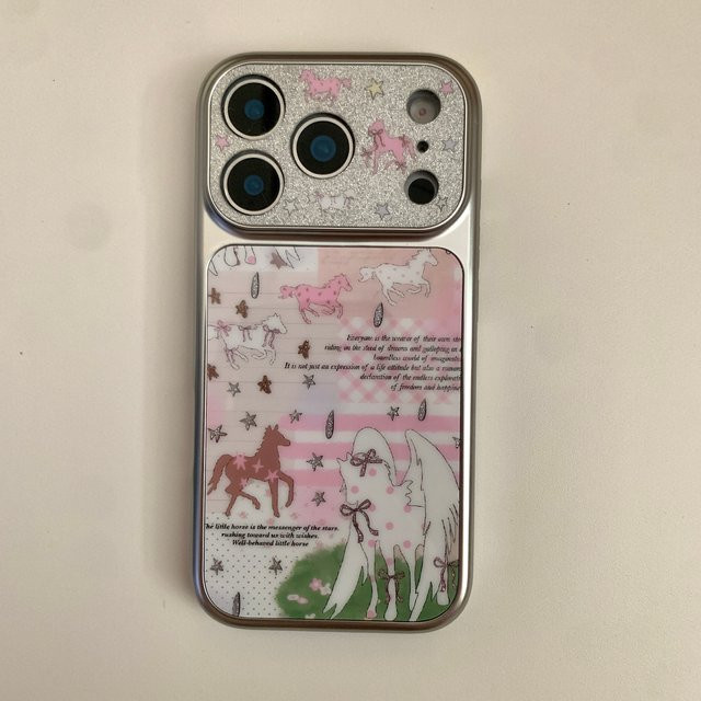 TROPLET Handyhülle mit Pastellfarbenem Collage-Design in Pink für iPhone 17 16 15 14 13 Pro Max mit Patchwork, Sternenhimmel, Pony und Glitzer-Kamera-Rahmen - Bild 1