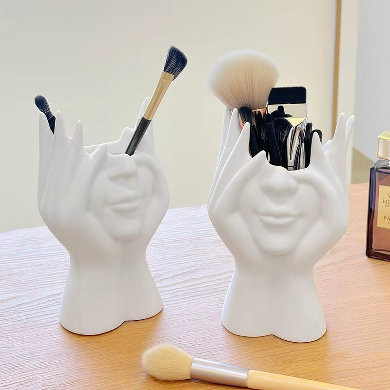Multifunktionaler Make-up-Pinselhalter und Büro-Organizer in Weiß aus Kunststoff und Keramik - Bild 2