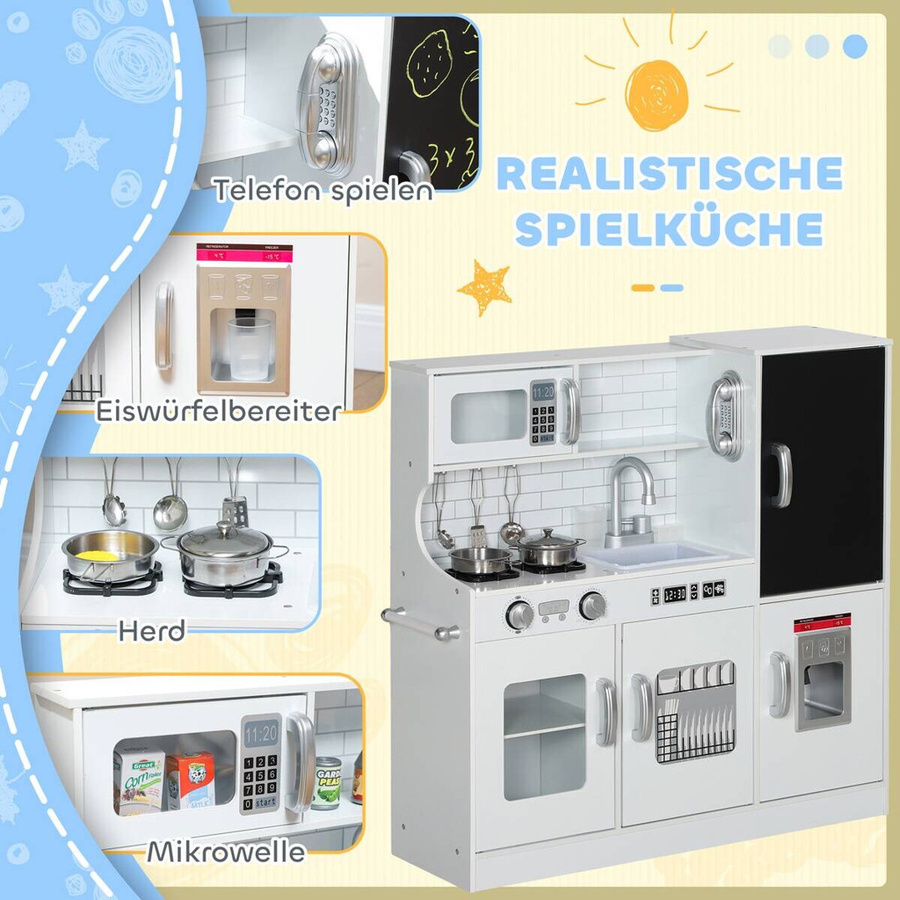 AIYAPLAY Kinderküche Spielküche mit Küchenzubehör und Kreidetafel, Weiß, B/H/T: 26,8 x 81,0 x 83,8 cm - Bild 4