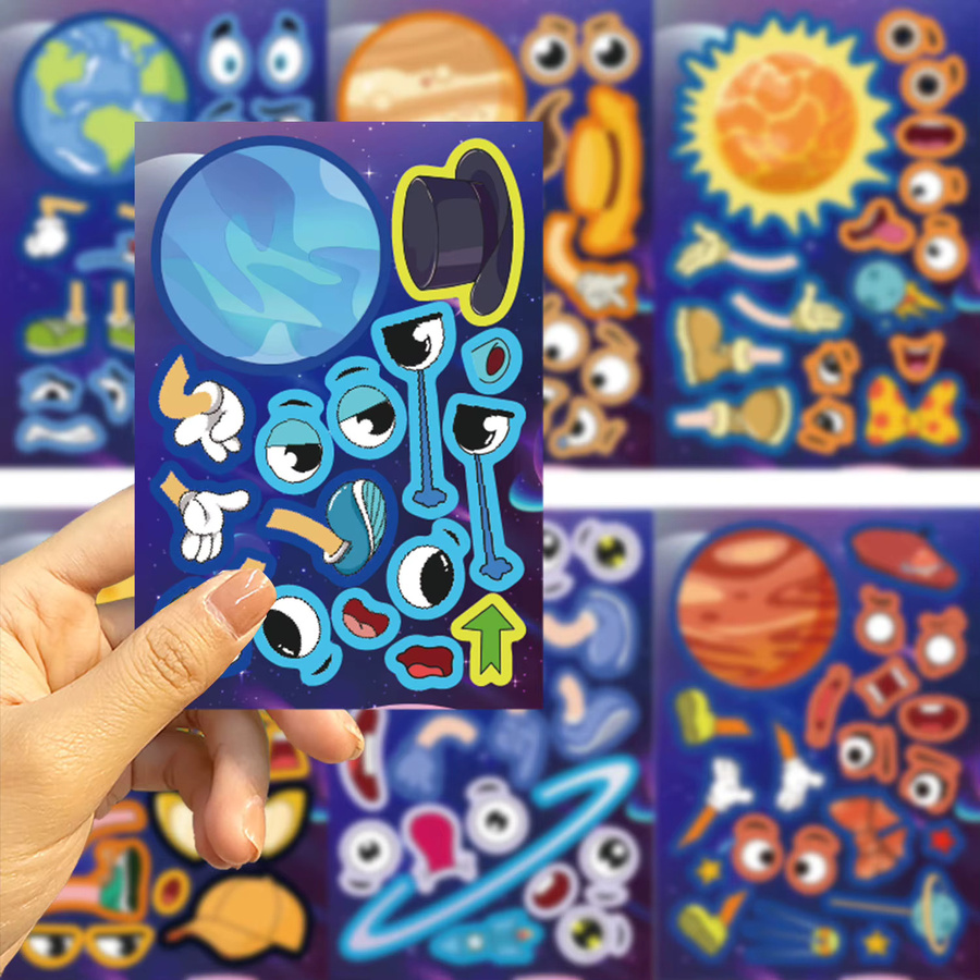 DIY Space Planet Cartoon Aufkleber Set mit Gesichtern zum Gestalten für Handy, Notizbuch und Drucker, Mehrfarbig - Bild 4