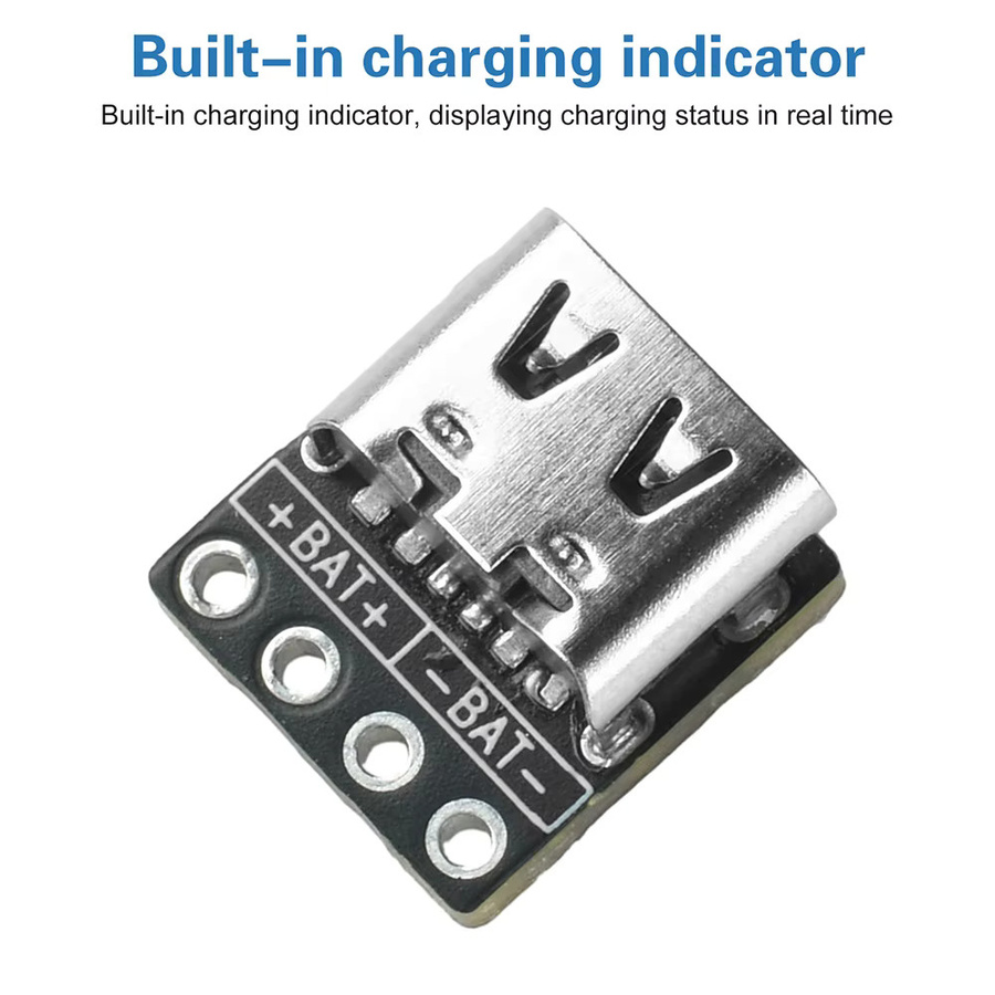 5 Stück Mini Typ-C Lithium-Batterieladegerät-Platine mit TP4057/BQ25170 Chip, 5V Eingang, 500mA/800mA, 4,2V Lade-Regler mit LED-Anzeige in Schwarz - Bild 2