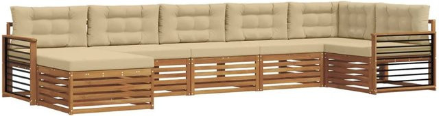 vidaXL Sofagarnitur 7-teilig aus Massivholz Akazie in Natur und Beige mit L-Form und Latten-Design - Bild 1