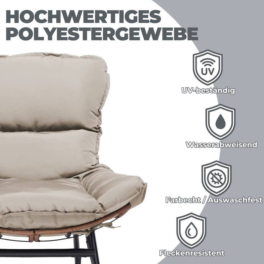 COMHOMA Schaukelstuhl Relaxsessel mit ausziehbarer Fußstütze und abnehmbarem Kissen in Blau mit Stahlgestell - Bild 4