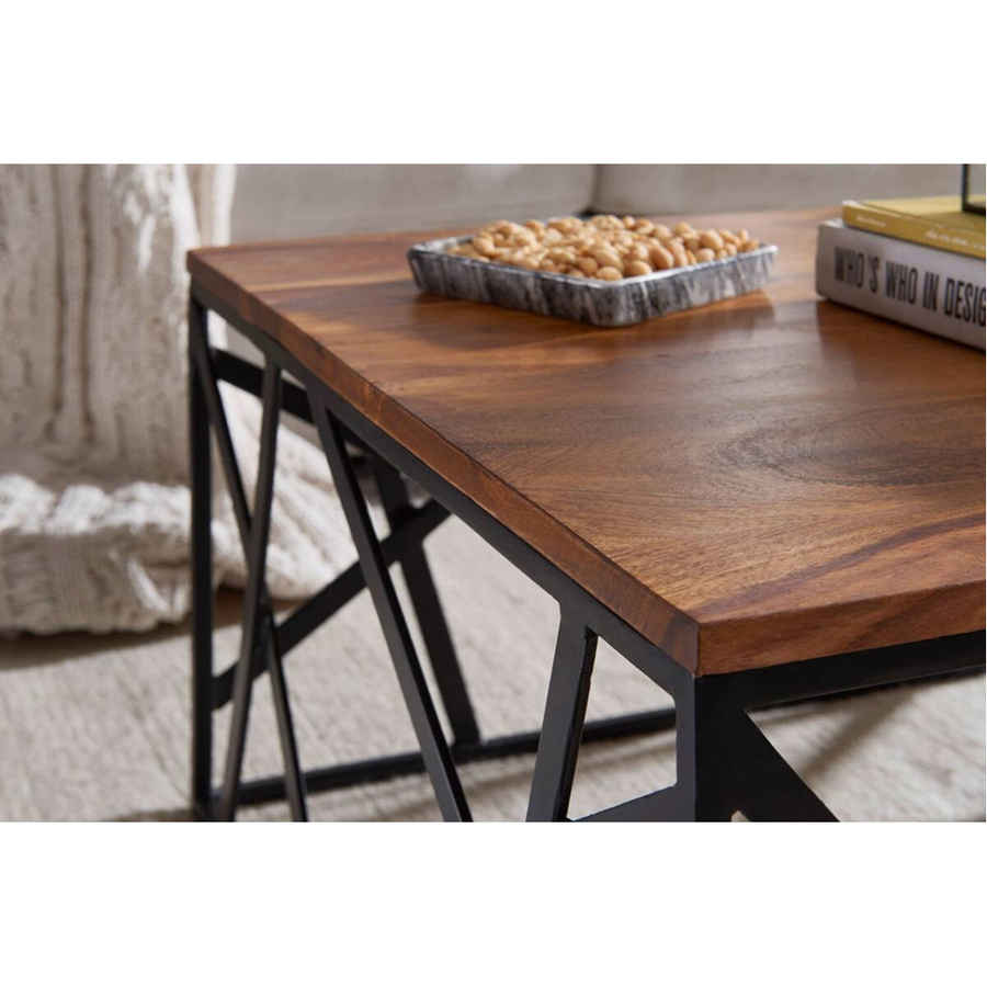 Wohnling Couchtisch aus Sheeshamholz im Industrial-Stil, schwarz und natur lackiert, B/H/T: 60 x 35 x 60 cm - Bild 3