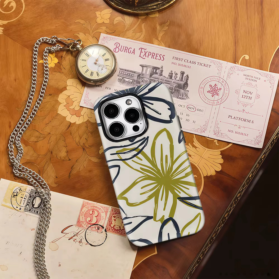 Potdemiel Handyhülle mit Ink-Line Blumendruck für iPhone 17AIR 16E 16 15 14 13 12 11 Pro Max Plus in Multicolour mit doppelschichtiger Rückseite - Bild 3