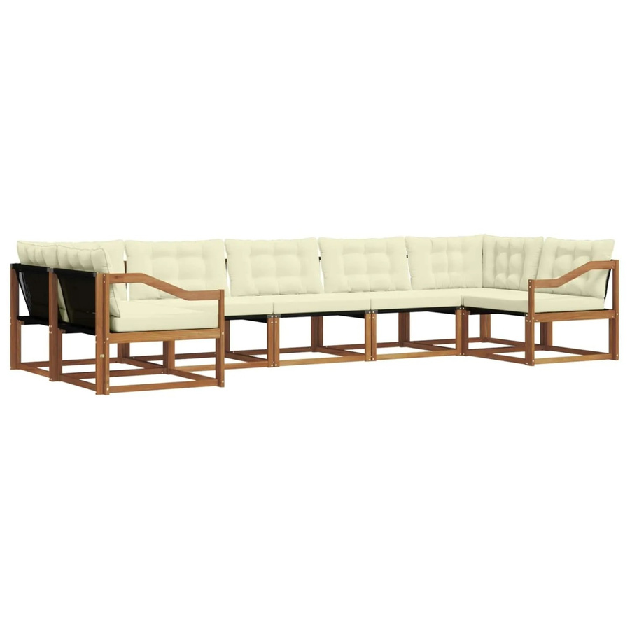 vidaXL Outdoor-Sofagarnitur 7-teilig aus Akazienholz in Natur mit Textilene und Kissen in Beige und Weiß - Bild 2