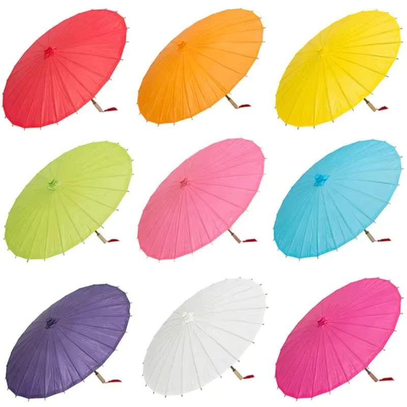 Merylover Traditioneller China Papier Regenschirm in Weiß und Multicolor als DIY Malmaterial für Hochzeiten und Tanzaufführungen - Bild 1