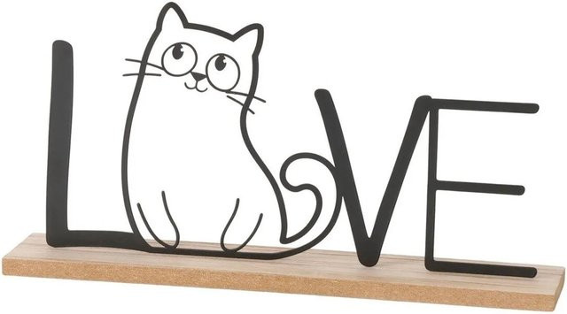 Boltze Schriftzug Mollie Katze Love in Schwarz und Braun aus Holz und Metall - Bild 1