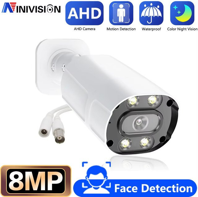 NINIVISION Street Outdoor 8MP 4K AHD CCTV-Kamera Wetterfestes Video-Sicherheitsüberwachungsset mit Vollfarb-Nachtsicht und E-Mail-Benachrichtigung in Weiß - Bild 1