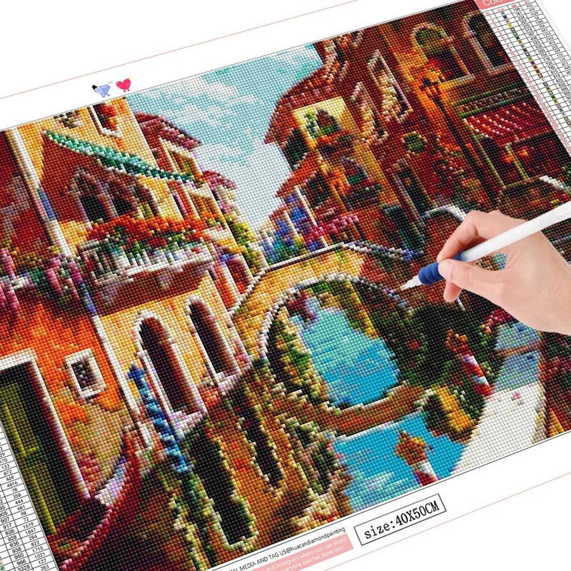 FIYO 5D DIY Diamantmalerei Venedig Stadtlandschaft als Mosaik-Kreuzstich mit Full Square Bohrer, B/H: 20 x 30 cm - Bild 3