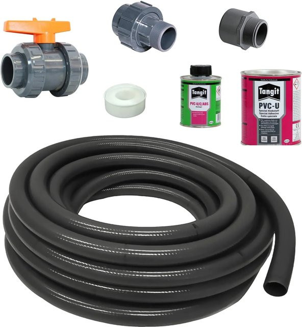 Waterman Verrohrungsset für Beckensets mit 25 m PVC-Schlauch in Grau, Durchmesser: 50 mm - Bild 1