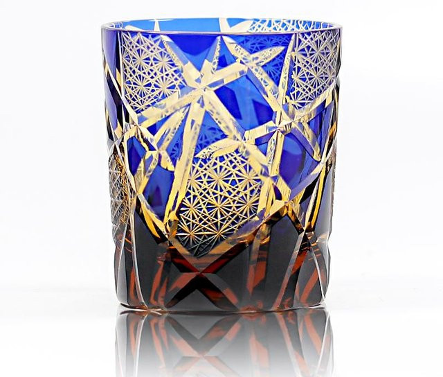 QIEZHI Edo-Kiriko Whiskyglas Tumbler handgemacht, farbig, 240 ml - Bild 1