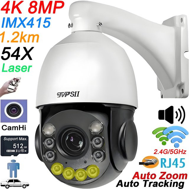 TVPSii 8MP 4K PTZ Dome IP-Kamera mit 54X optischem Zoom, Auto-Tracking, Infrarot-Vollfarb-Nachtsicht und Dual-Band WLAN/LAN in Weiß - Bild 1