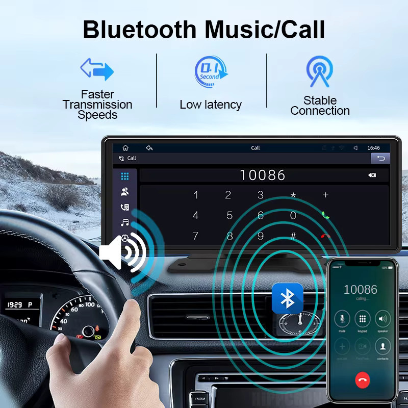 Hippcron Universal Auto Multimedia Player mit 10,26 Zoll Bildschirm, Wireless CarPlay, Android Auto, Bluetooth, AUX und USB in Schwarz - Bild 3