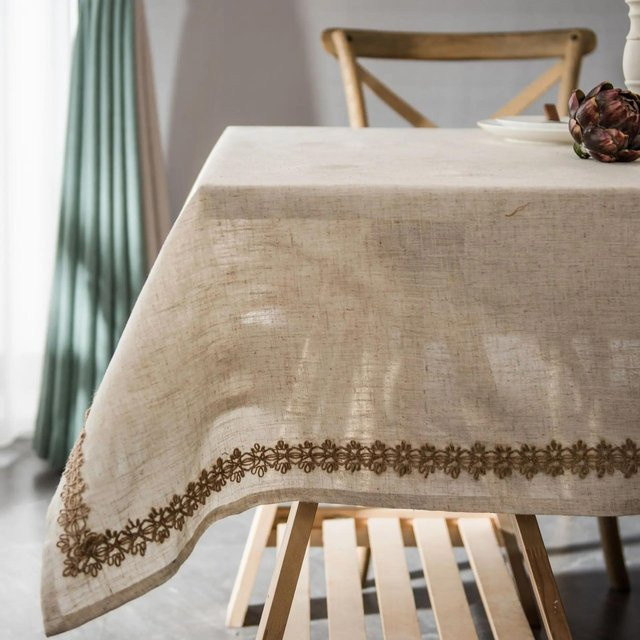 Rechteckige Tischdecke aus Baumwolle und Leinen mit Spitze von Super Six in Beige, B/L: 150 x 260 cm - Bild 1