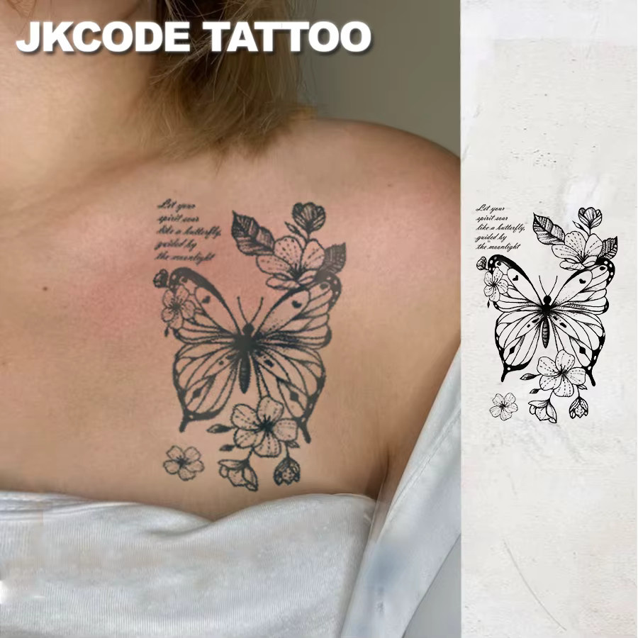 JKCODE TATTOO Semi-permanente Tattoos, Hibiskusblüten und Schmetterlinge, Damen - Bild 2