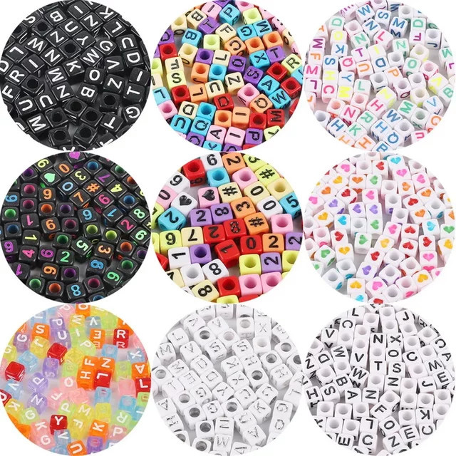 Acryl Würfel Quadratische Zahl & Alphabet Buchstaben Perlen, 100-teiliges Set, Bunt / Mehrfarbig - Bild 1