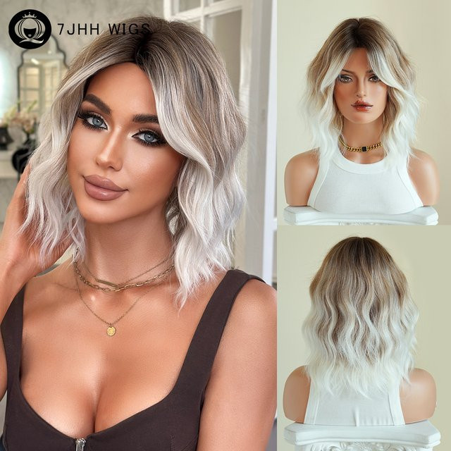 7JHH WIGS Wasserwellen-Perücke, Braun-Ombre-Weiß, Damen - Bild 1