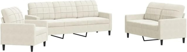 vidaXL 3-teilige Sofagarnitur aus Samt in Creme mit Metallgestell und Kissen - Bild 1