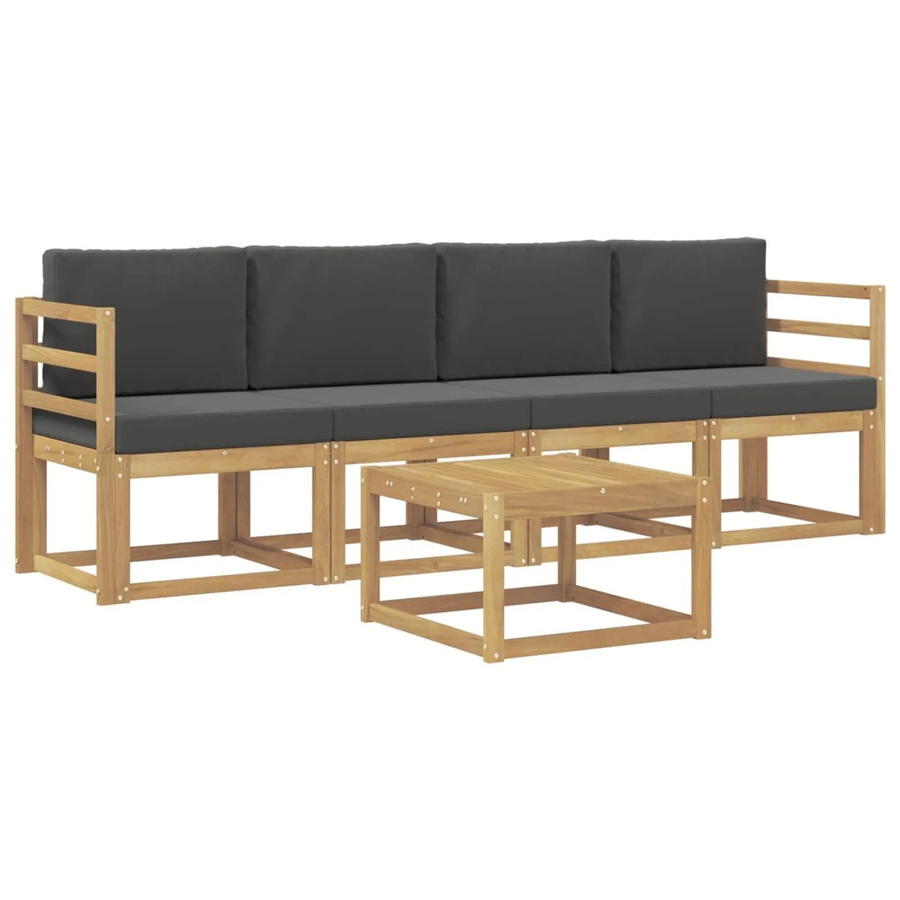 vidaXL Outdoor-Sofagarnitur 5-tlg. aus Akazienholz mit Kissen in Weiß und Anthrazit - Bild 2