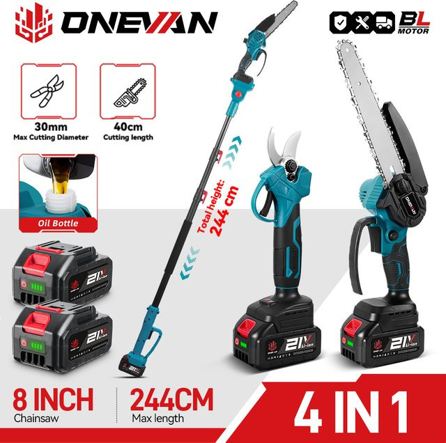 ONEVAN Bürstenlose Akku-Astschere und 8-Zoll-Kettensäge in Blau für Makita 18V LXT Akkus - Bild 1