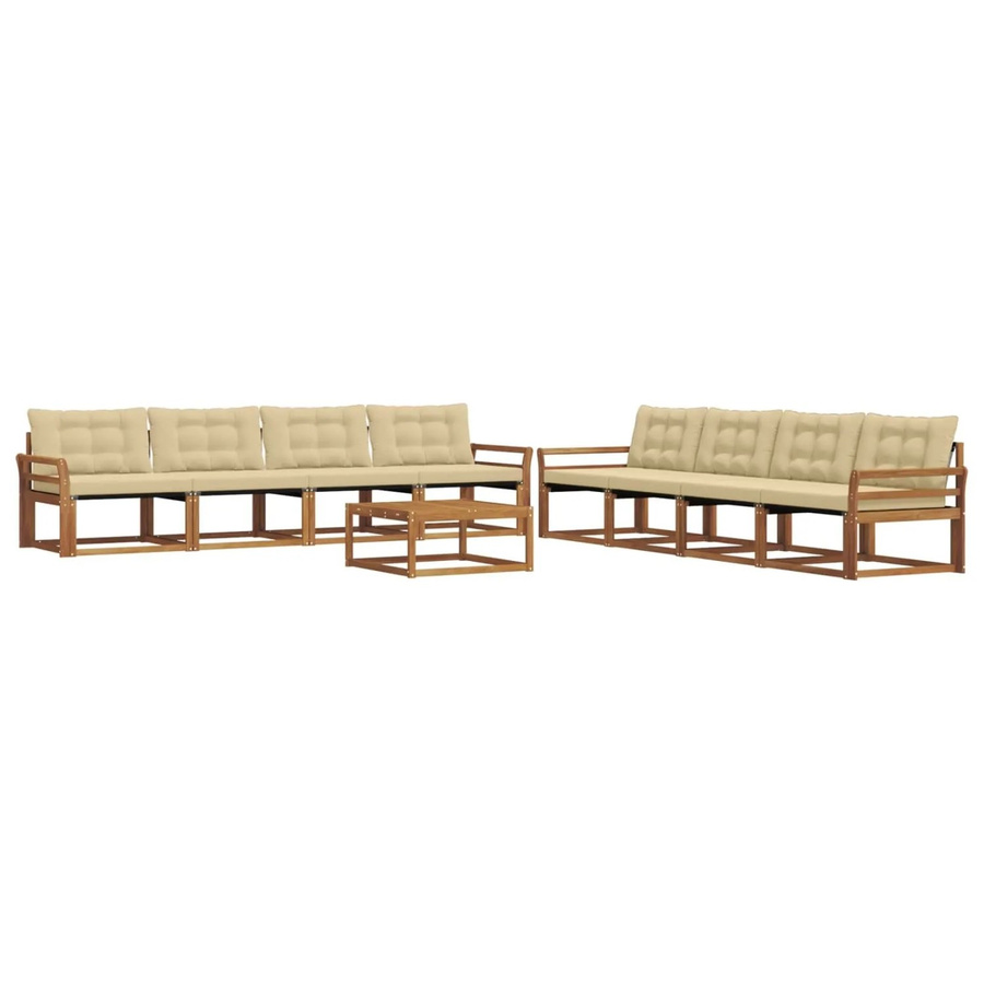 vidaXL Outdoor-Sofagarnitur 9-tlg. aus Akazienholz mit Textilene und Kissen in Natur-Beige - Bild 2