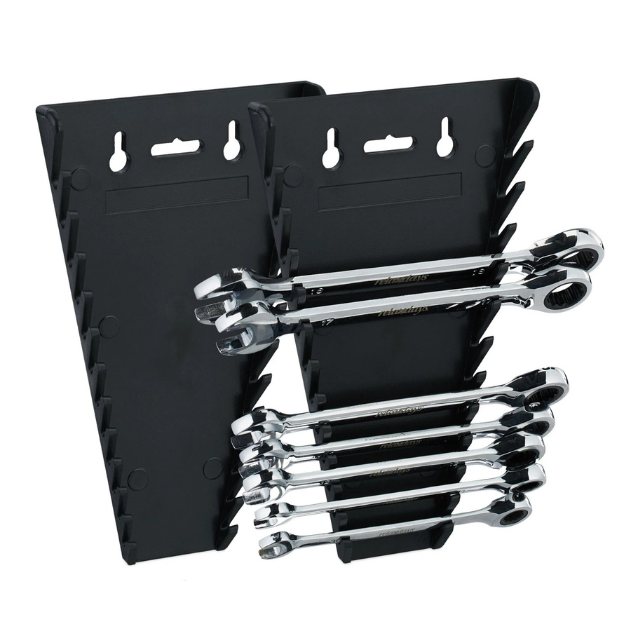 Relaxdays Maulschlüsselhalter aus Kunststoff, Magnetisch, Schwarz, 2er Set mit 12 Steckplätzen, B/H/T: 25 x 16 x 2,5 cm - Bild 2