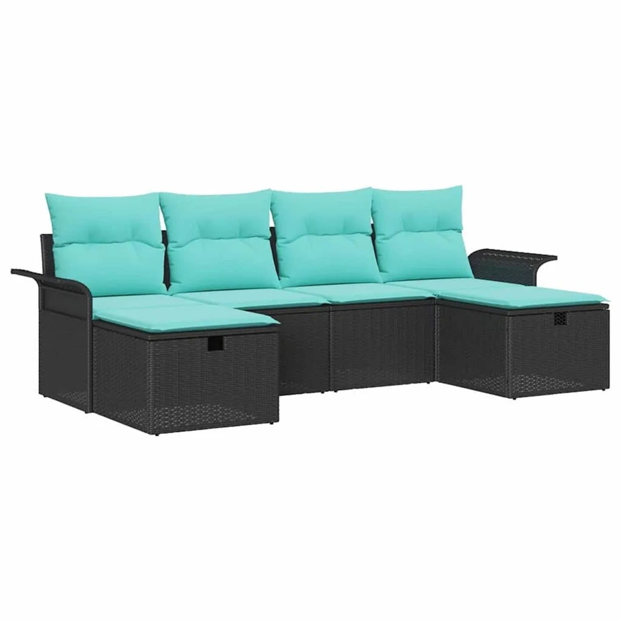 vidaXL Garten-Sofa-Set aus Poly-Rattan mit 6 Kissen in Schwarz - Bild 2