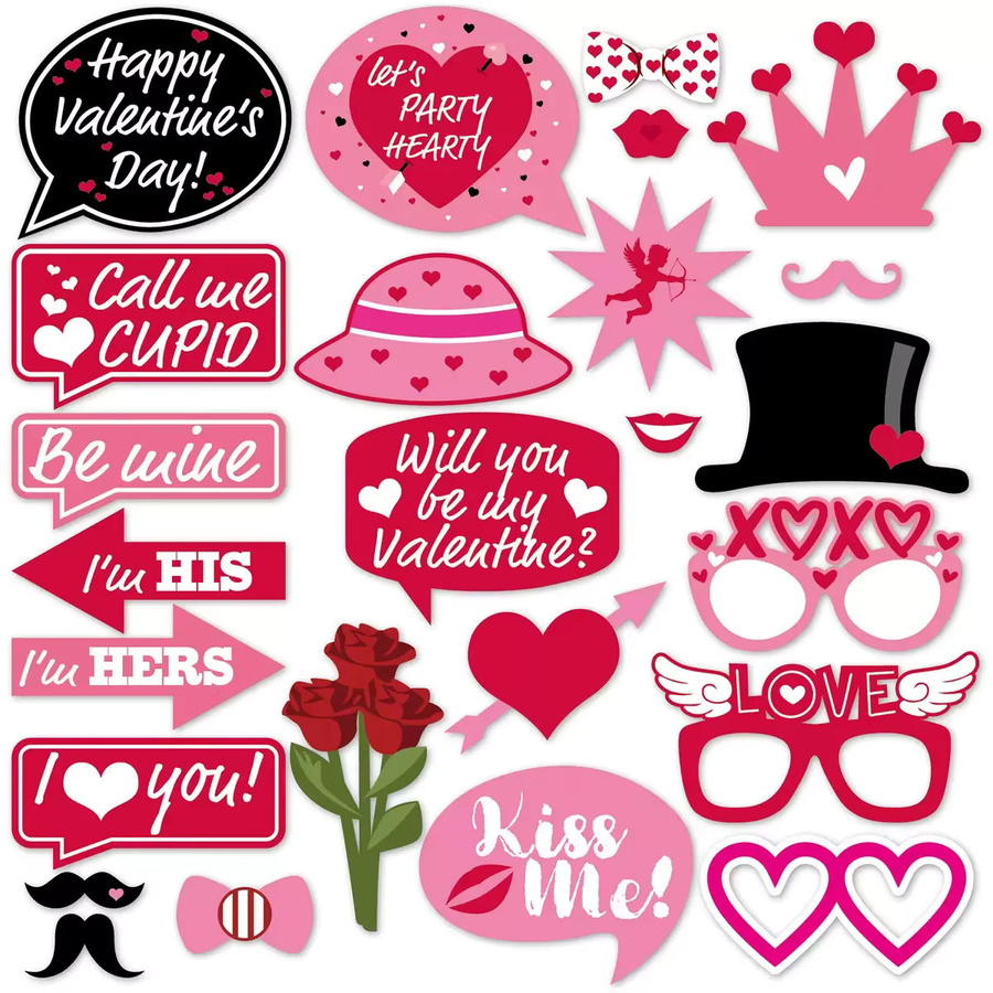 25-teiliges Set Foto-Requisiten zum Valentinstag und Junggesellenabschied aus Papier in Pink - Bild 6