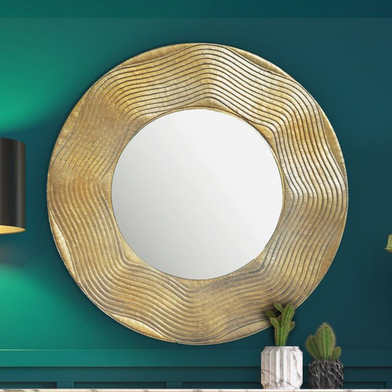 Runder Wandspiegel FineBuy aus Metall in Gold, Durchmesser: 74 cm - Bild 1
