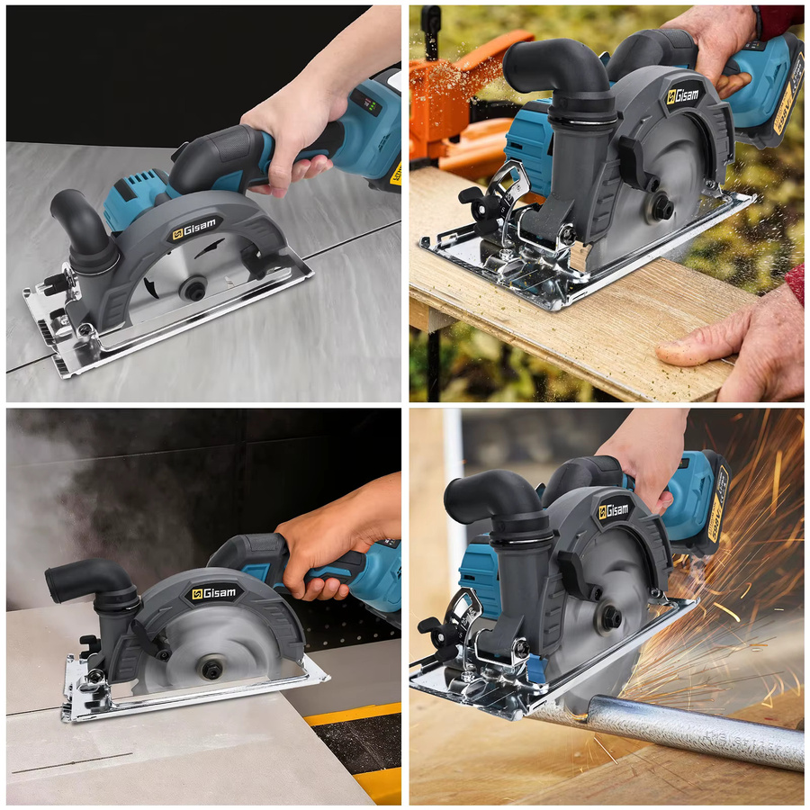 Gisam Bürstenlose Akku-Kreissäge Blau, 165 mm Durchmesser, 10000 RPM, kompatibel mit Makita 18V LXT Akkus - Bild 2