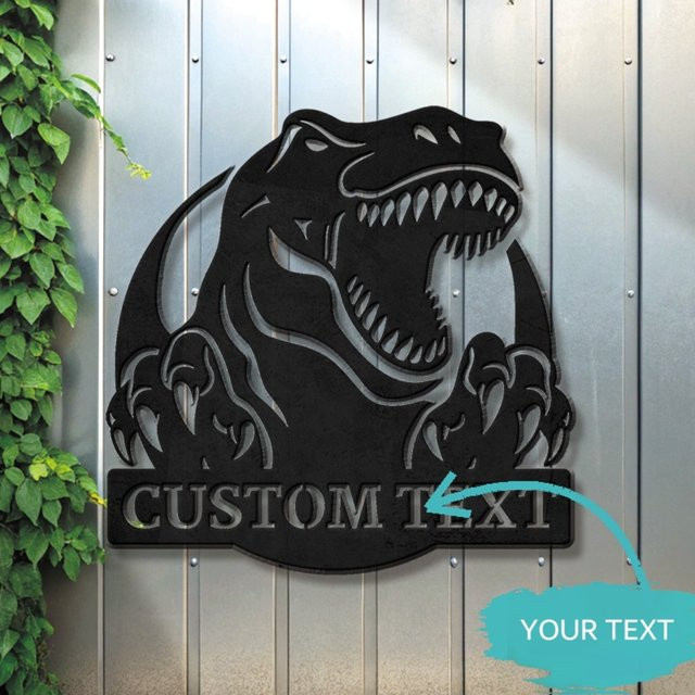 Hello Young Personalisierte T-Rex Metallwandkunst im Vintage-Stil, Schwarz - Bild 1