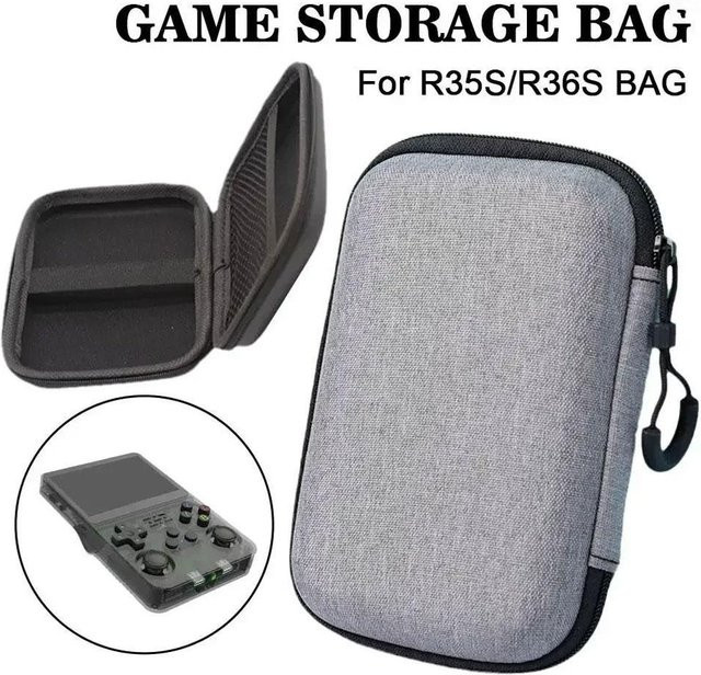 Schutztasche für r35s und r36s Handheld-Spielekonsolen in Schwarz zur sicheren Aufbewahrung von Retro Mini-Playern, Kabeln und Batterien - Bild 1