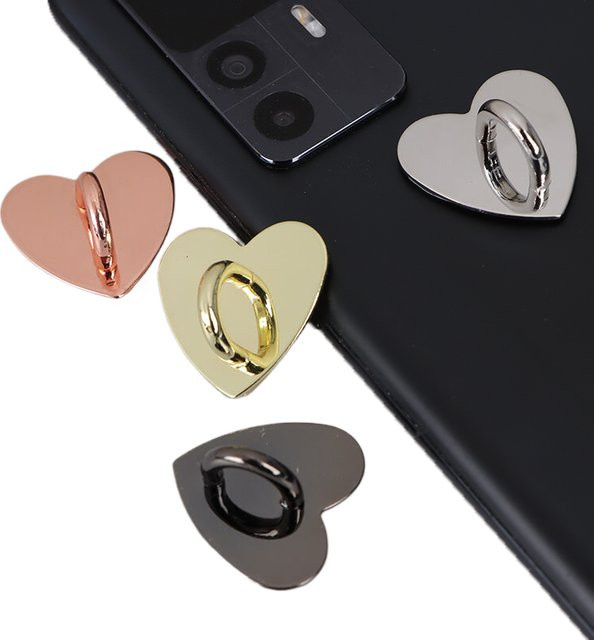 5 Stück SD&HI Handy-Charm-Halter aus Metall in Silber mit herzförmigem Design als selbstklebender Fingerring für die Rückseite deines Mobiltelefons - Bild 1