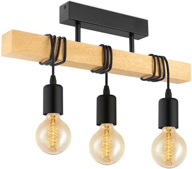Eglo Deckenleuchte Townshend 3-flammig Schwarz-Braun mit Holz-Elementen und E27 Fassung - Bild 1