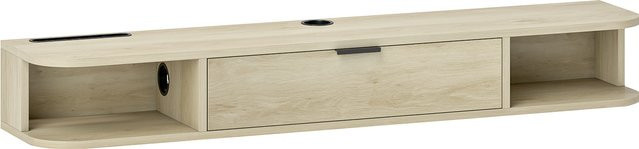 HOMCOM Wandhängendes TV-Möbel in Naturholz mit Klappschublade und 2 offenen Regalen, Modernes Design für Fernseher bis 127 cm, B/H/T: 120 x 24 x 16 cm - Bild 1