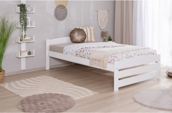 TiCAA Funktionsbett Loni Stauraumbett für Senioren aus Massivholz Kiefer in Weiß Matt mit Schubladen