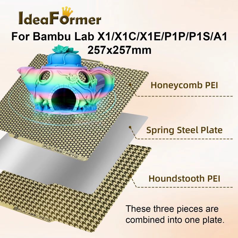 Bambu Lab Doppelseitige Federstahlplatte mit texturiertem PEI für P1S X1C A1, Schwarz, B: 25,7 cm x T: 25,7 cm - Bild 6