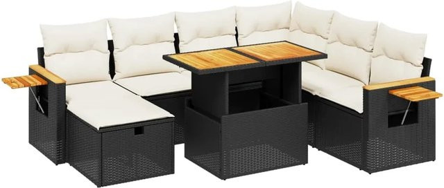 vidaXL 8-tlg Garten-Sofagarnitur aus Polyrattan mit Kissen in Schwarz und Weiß - Bild 1