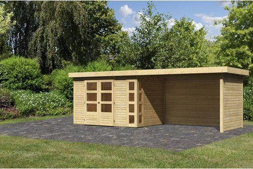 Gartenhaus Holz KARIBU Kerko 4 Naturbelassen mit Anbaudach, B/H/T: 302 x 217 x 280 cm - Bild 1